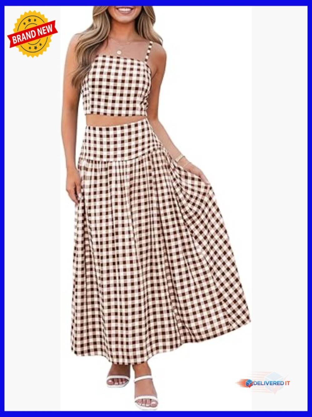2 Piece Skirt Set Crop Tank Top Midi Dress Travel Outfit